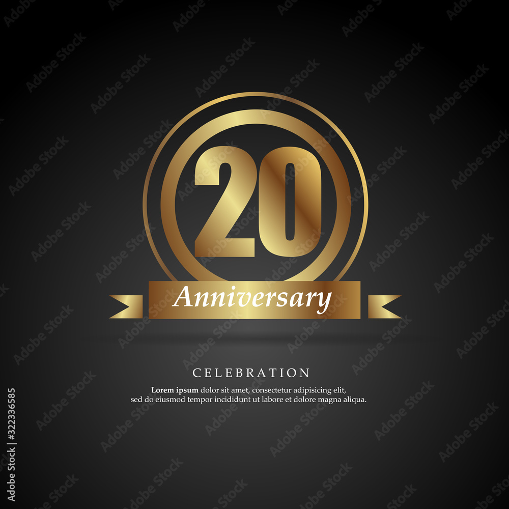 20th anniversary golden logo text decorative. With dark background. Ready to use. Vector Illustration EPS 10