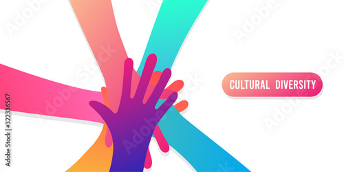 Friends hands together in circle shape. People group hand round with diverse helping team