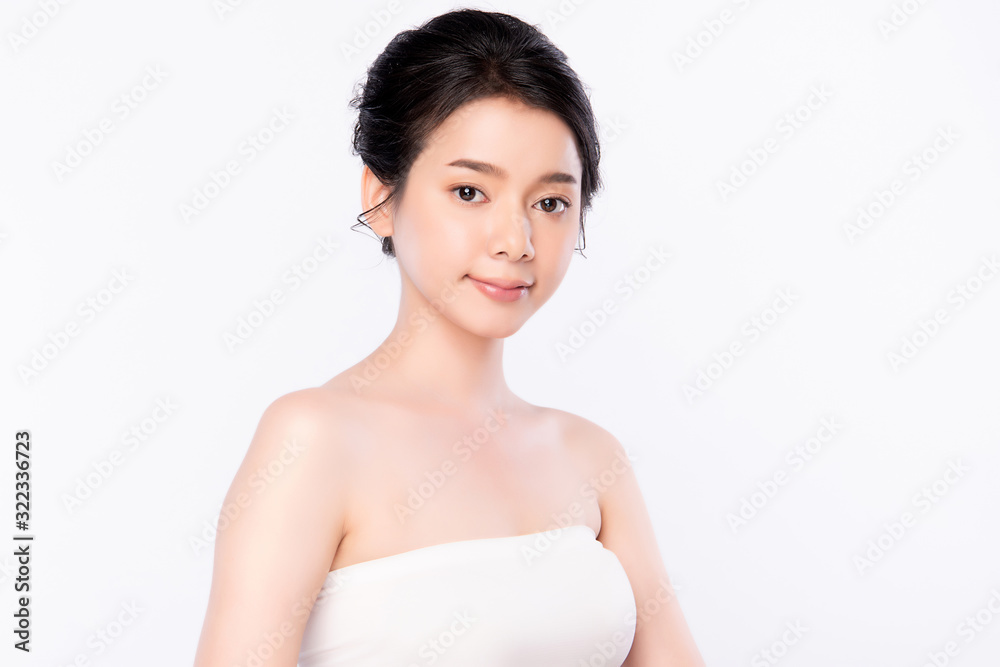 Portrait beautiful young asian woman clean fresh bare skin concept. Asian girl beauty face skincare and health wellness, Facial treatment, Perfect skin, Natural makeup, on white background,two Portrait beautiful young asian woman clean fresh bare skin concept. Asian girl beauty face skincare and health wellness, Facial treatment, Perfect skin, Natural makeup, on white background,two