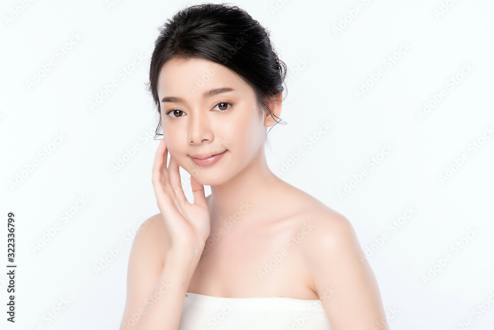 Portrait beautiful young asian woman clean fresh bare skin concept. Asian girl beauty face skincare and health wellness, Facial treatment, Perfect skin, Natural makeup, on white background,two Portrait beautiful young asian woman clean fresh bare skin concept. Asian girl beauty face skincare and health wellness, Facial treatment, Perfect skin, Natural makeup, on white background,two