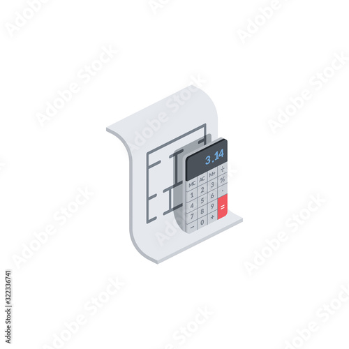 Calculator construction plan drawing. Vector 3d isometric, color web icon, new flat style. Creative illustration design, idea for infographics.