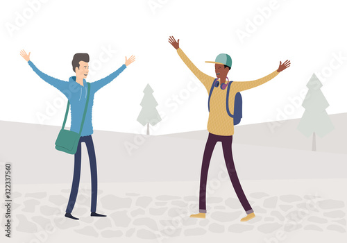 Informal greeting. Flat illustration with two friends.
