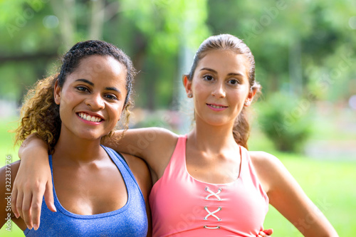 Photo of happy caucasian women taking selfie photo and laughing