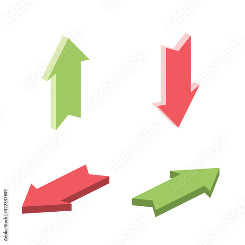 Arrows up down left right set. Vector 3d isometric, color web icon, new flat style. Creative illustration design, idea for infographics.