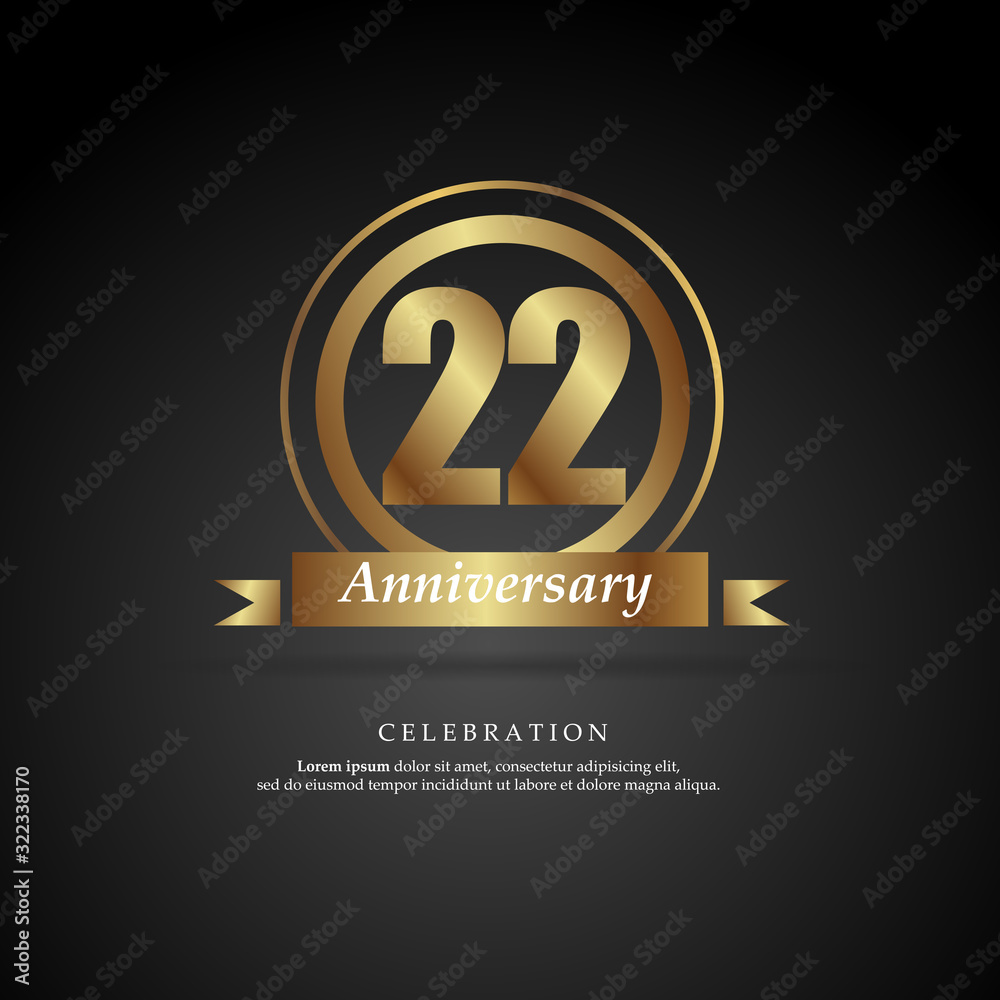 22nd anniversary golden logo text decorative. With dark background. Ready to use. Vector Illustration EPS 10