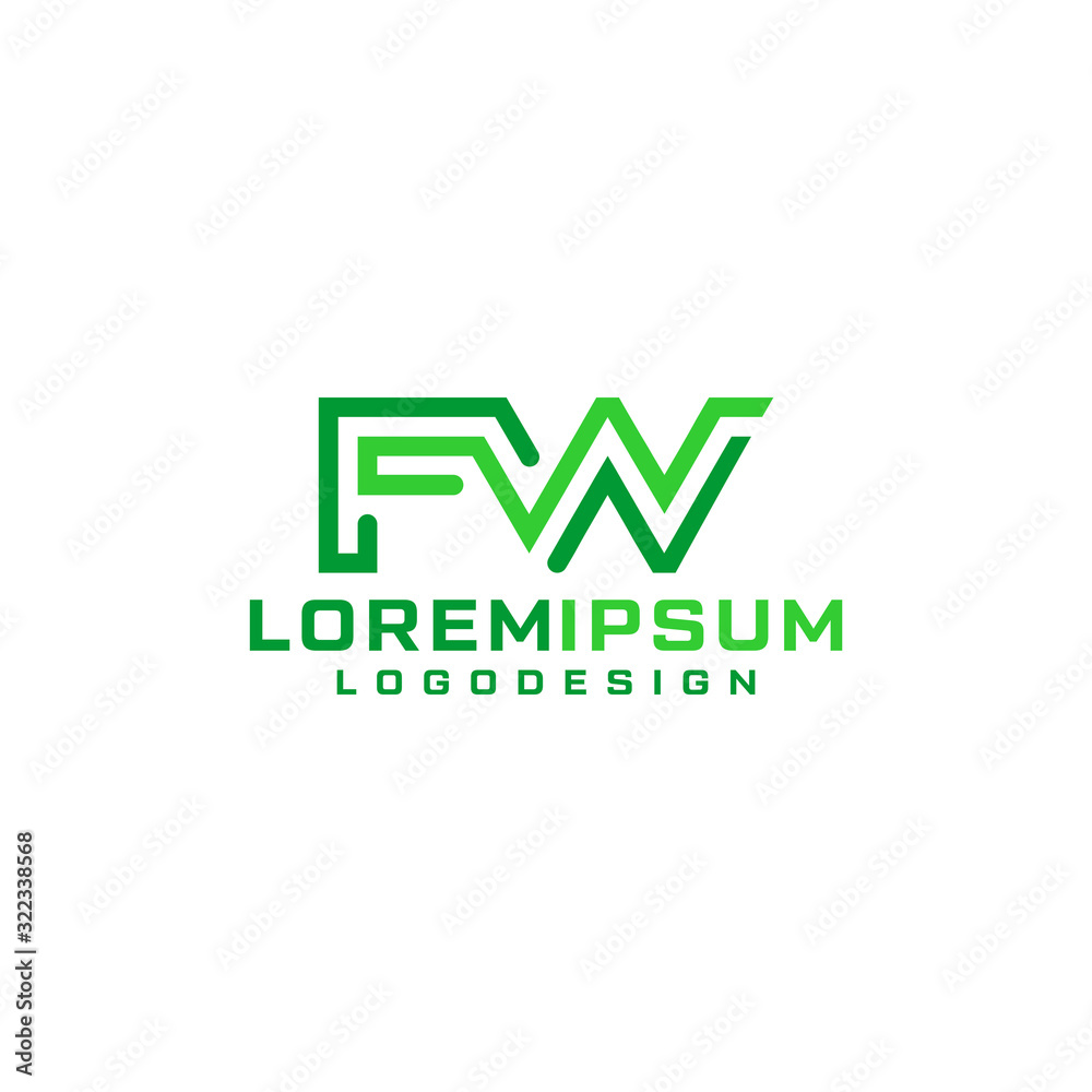 FW Letter Initial Logo. Line Logo Vector Initial With Green Color FW Letter Initial Logo. Line Logo Vector Initial With Green Color