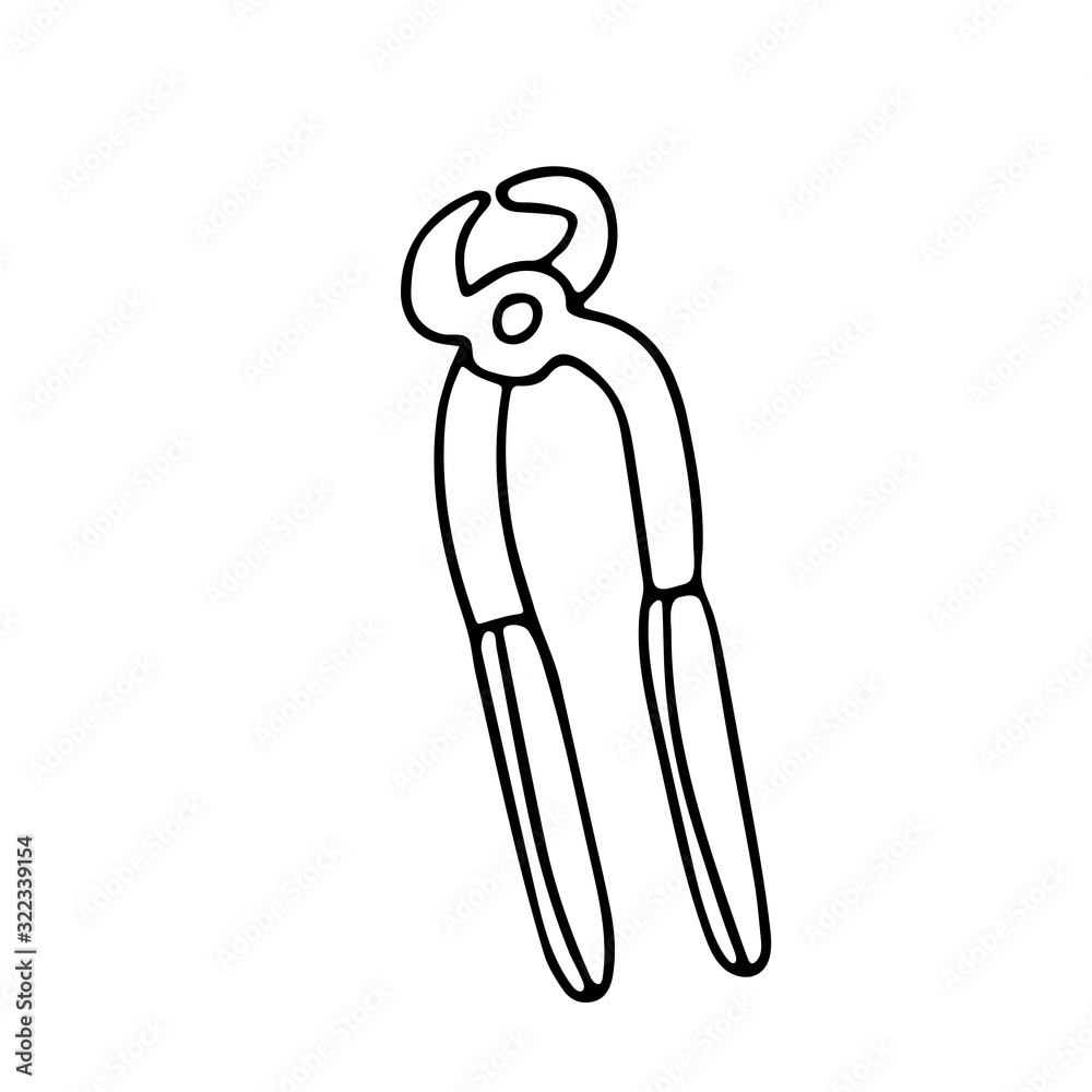Nippers in doodle style. Isolated outline. Hand drawn vector illustration in black ink on white background. Nippers in doodle style. Isolated outline. Hand drawn vector illustration in black ink on white background.