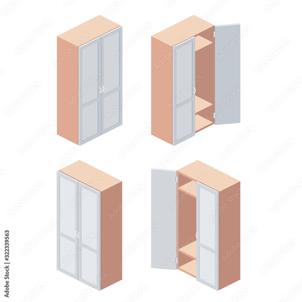 Obraz premium Wardrobe closet. Vector 3d isometric, color web icon, new flat style. Creative illustration design, idea for infographics.