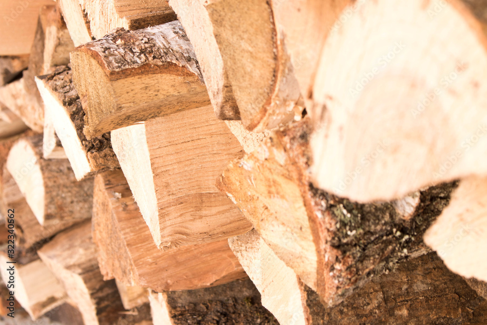 The background texture of a large pile of wood. Close up.Selective focus The background texture of a large pile of wood. Close up.Selective focus