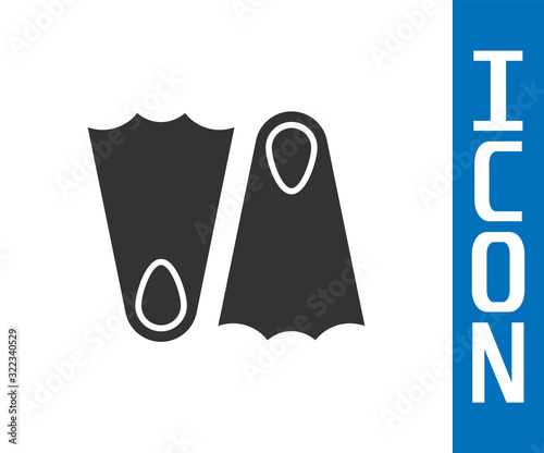 Grey Rubber flippers for swimming icon isolated on white background. Diving equipment. Extreme sport. Sport equipment. Vector Illustration