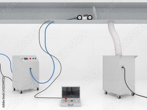 3D Duct Cleaning Robot for removal of dust mites and contaminants in the supply air duct with Brush and Camera - hygiene concepts for Hospital.