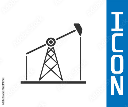 Grey Oil pump or pump jack icon isolated on white background. Oil rig. Vector Illustration