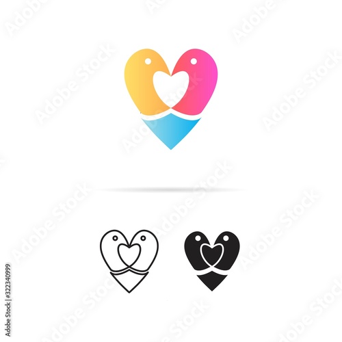 Heart vector symbol. Valentines day ribbon logotype. Love birds symbol.