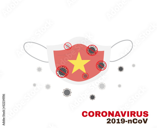 Medical face mask with symbol of Vietnam flag to protect vietnamese people from coronavirus or covid-19, virus outbreak protecton concept, sign symbol background, vector illustratioin.