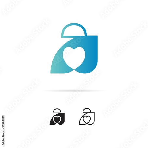 Love shopping vector signs, shopping bags, and hearts
