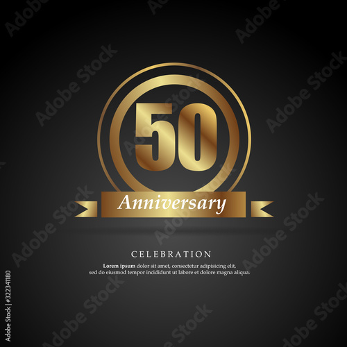 50th anniversary golden logo text decorative. With dark background. Ready to use. Vector Illustration EPS 10
