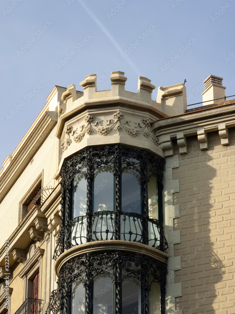 architecture detail in Paseo de Gracia avenue, Barcelona, Catalonia, Spain