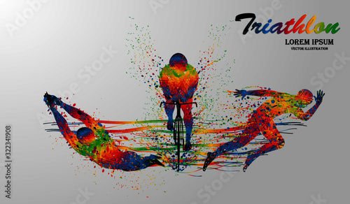 Visual drawing swimming, cycling and runner sport at fast of speed in triathlon game, colorful beautiful design style on white background for vector illustration, exercise sport concept photo