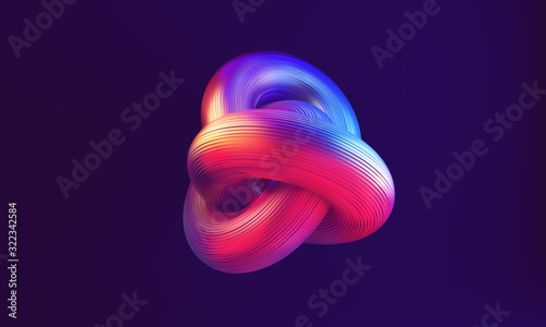 Abstract 3d graphic object with glow on dark purple background