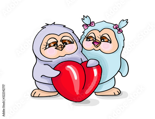 vector illustration valentines day twwo penguins hold a heart