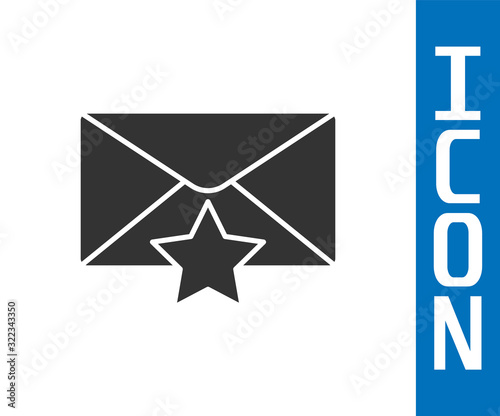 Grey Envelope with star icon isolated on white background. Important email, add to favourite icon. Starred message mail. Vector Illustration
