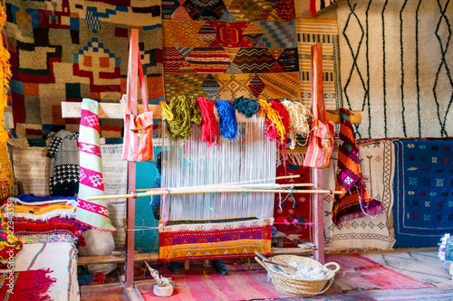 Traditional weaving machine used to produce famous Berber carpets, Morocco photo
