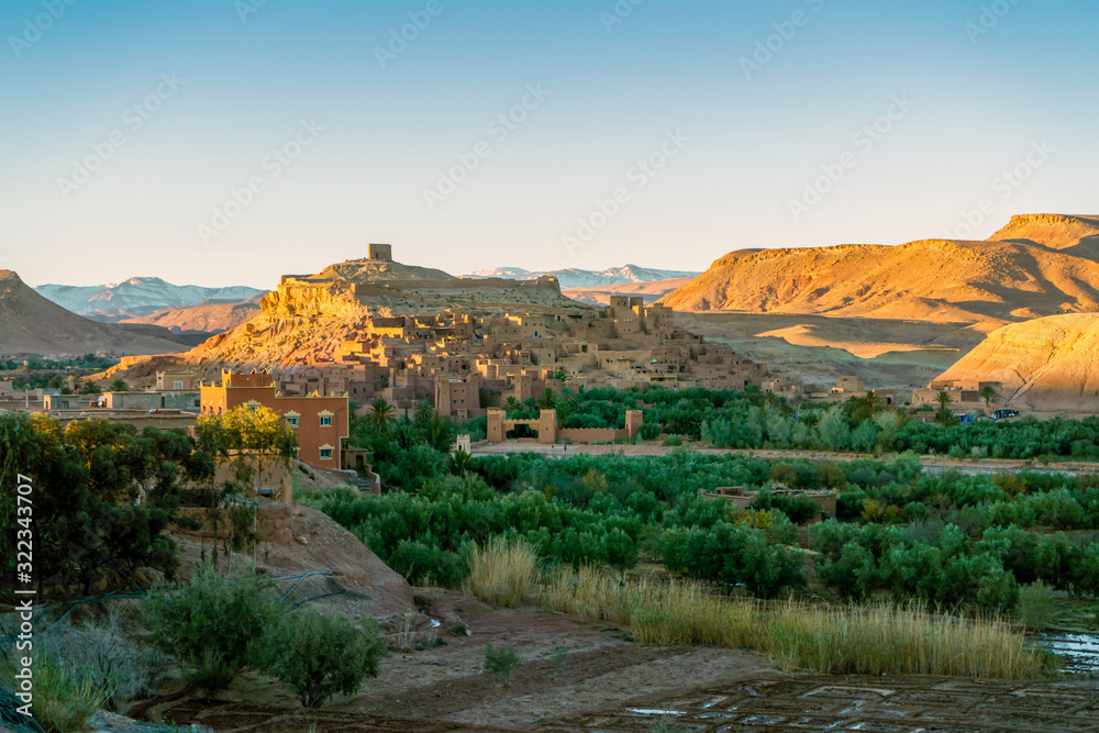 Panoramic view of clay city Ait Ben Haddou in Morocco