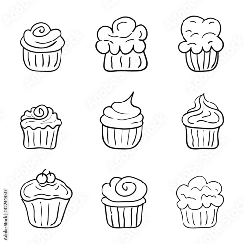 Sweet Cupcake vector illustration isolated on white background. Sweets muffins and cream with flat vector Illustration of cupcake with strawberry