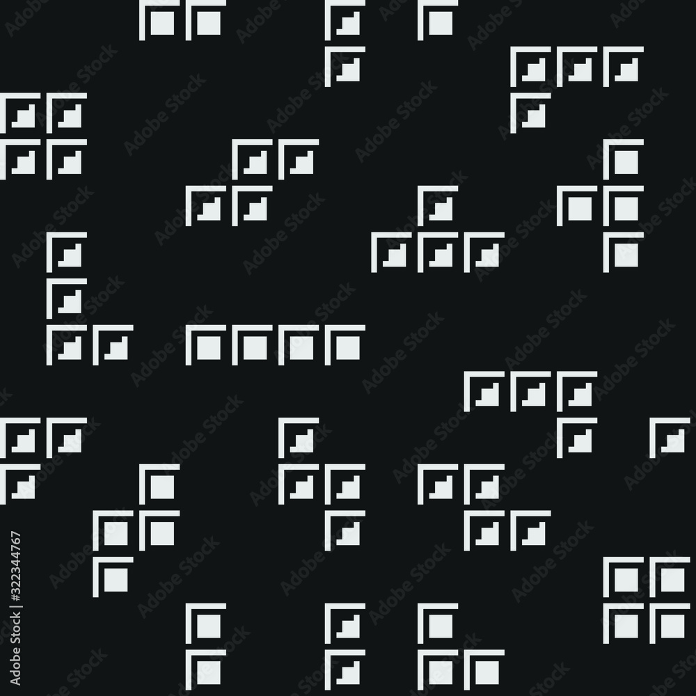 Abstract seamless pattern pixel art style. Isolated black and white monochrome vector  illustration. 1-bit. Design for web, stickers, logo and mobile app.