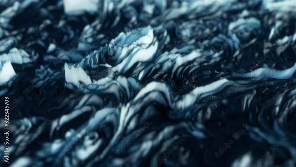Abstract 3d render of animated icy rock macro surface, looped background.