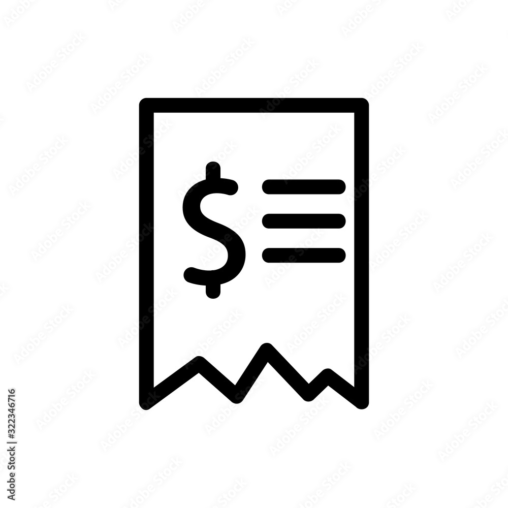 receipt dollar icon vector. Thin line sign. Isolated contour symbol illustration receipt dollar icon vector. Thin line sign. Isolated contour symbol illustration