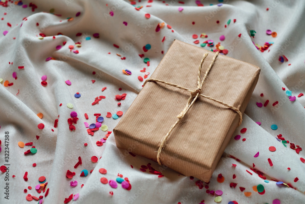 Gift package wrapped in jute paper Gift package wrapped in jute paper