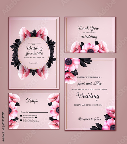 luxury pink wedding invitation card template suite elegant realistic floral background bundle invite save date thank you rsvp
