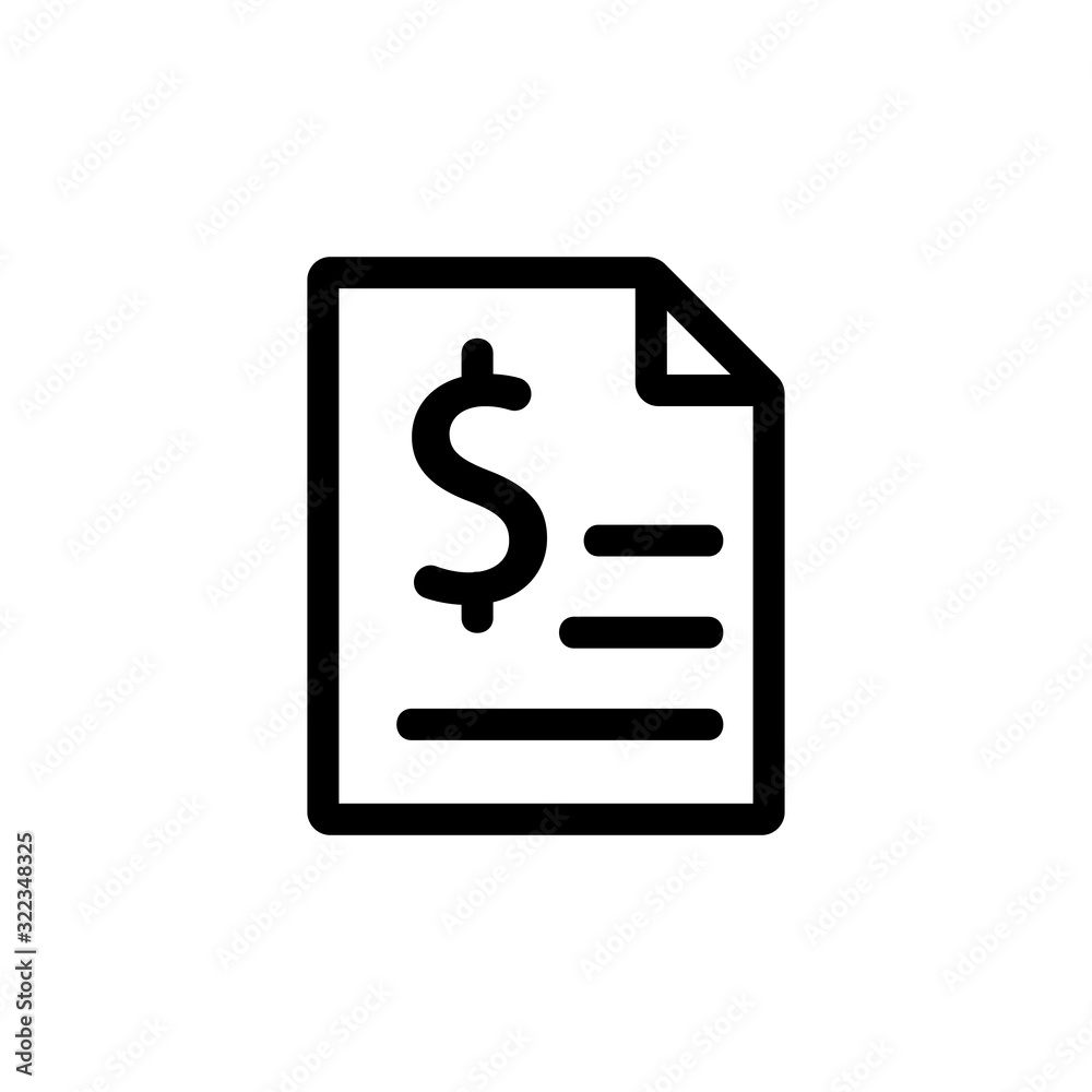 receipt dollar icon vector. Thin line sign. Isolated contour symbol illustration receipt dollar icon vector. Thin line sign. Isolated contour symbol illustration