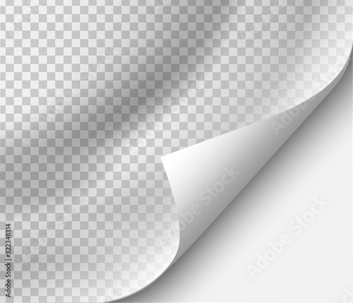Page curl with shadow on blank sheet of paper for advertising and promotional message isolated on transparent background