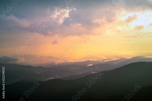 Sunrise, sunset in the Carpathian mountains. Natural background.