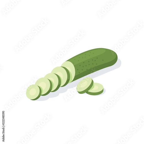 Cucumber Salad Slicing. Vector 3d isometric, color web icon, new flat style. Creative illustration design, idea for infographics.