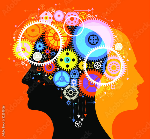 Human Head and Brain Gears in Progress. 