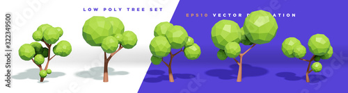 Set of 3d cute trendy low poly tree decorative vector elements