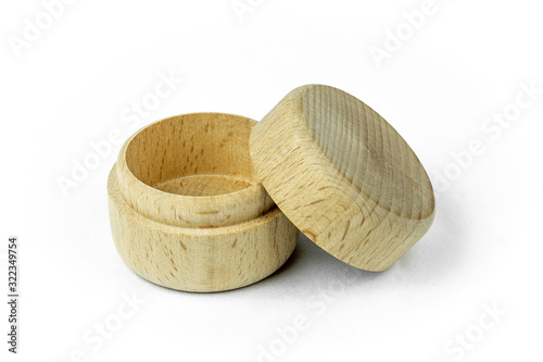 Wooden craft jars for spices. Isolate on a white background