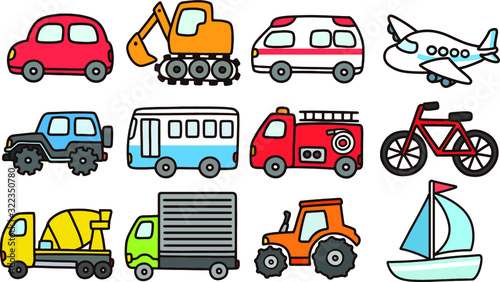 Set of cute vehicles