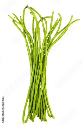 Yardlong beans, long green bean isolated on white background.