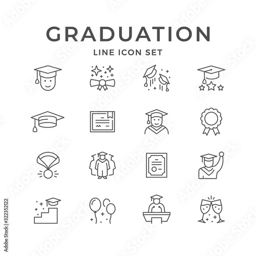 Set line icons of graduation