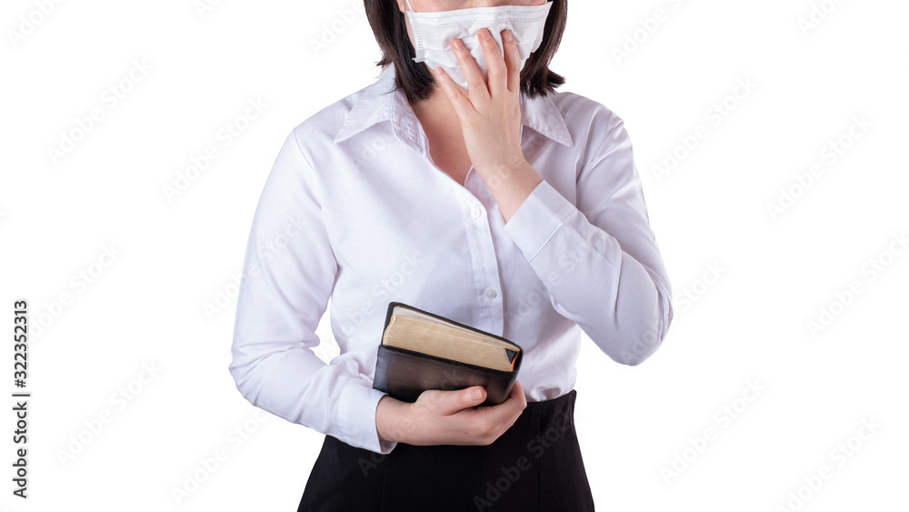 Closeup Asian woman wearing woman mask to protect the dust and corona virus Closeup Asian woman wearing woman mask to protect the dust and corona virus