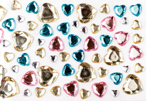 Hearts. Decorative stickers on bright background.