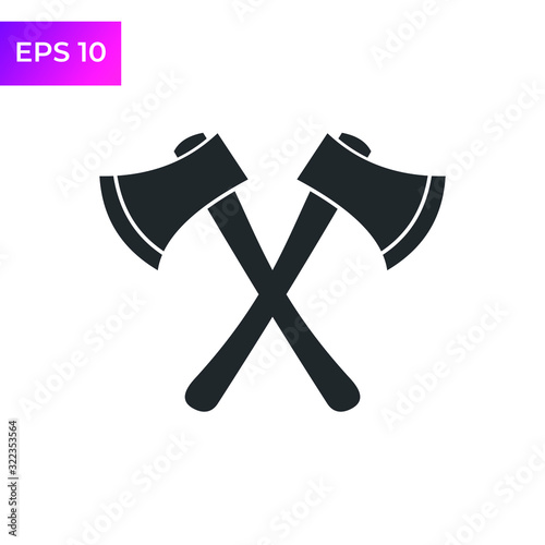 Axe Flat icon template color editable. Crossed Axe symbol vector sign isolated on white background. Simple logo vector illustration for graphic and web design.