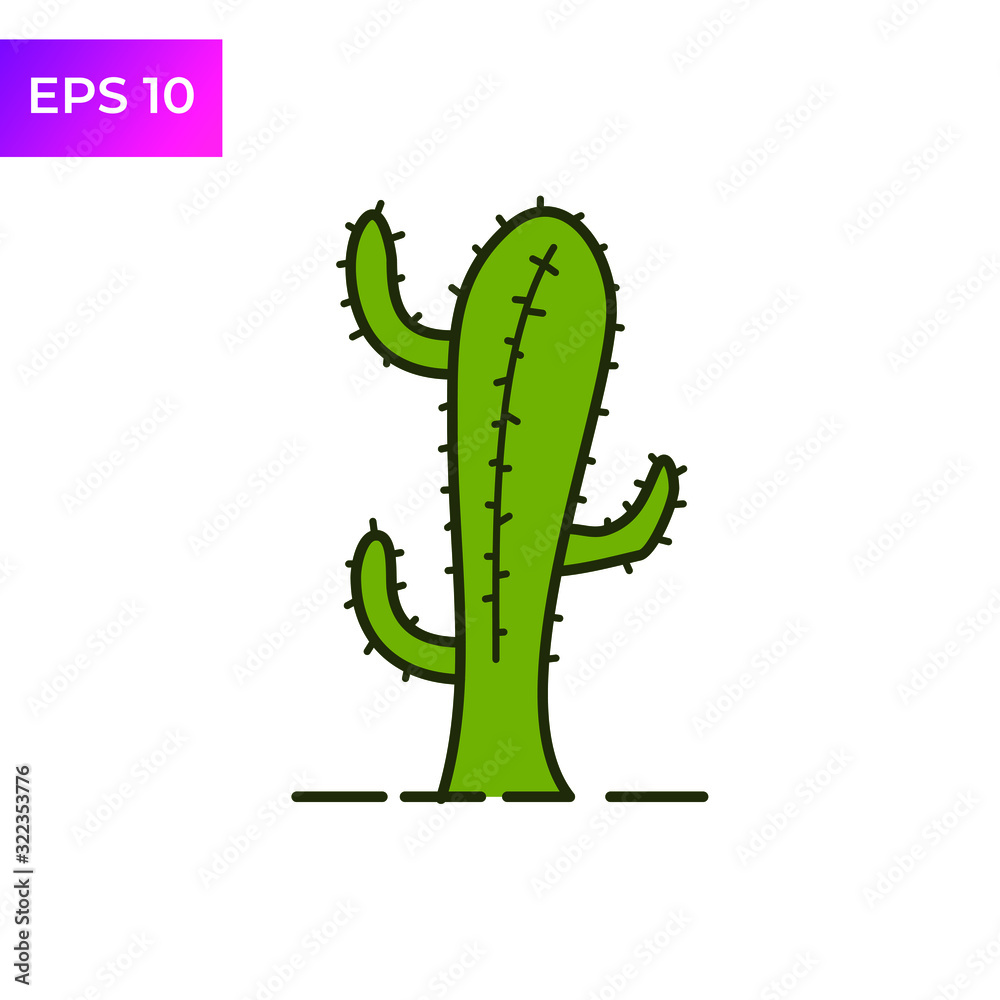 Naklejka premium Cactus icon template color editable. Saguaro cactus symbol logo vector sign isolated on white background illustration for graphic and web design.