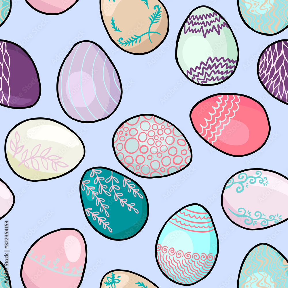 Easter holiday pattern with eggs. Vector seamless pattern