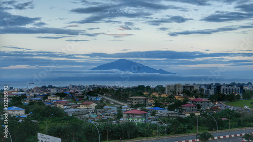 Mount Victoria of Cameroon seen from Malabo.  Against Sky During Sunset in Malabo, Equatorial Guinea. photo