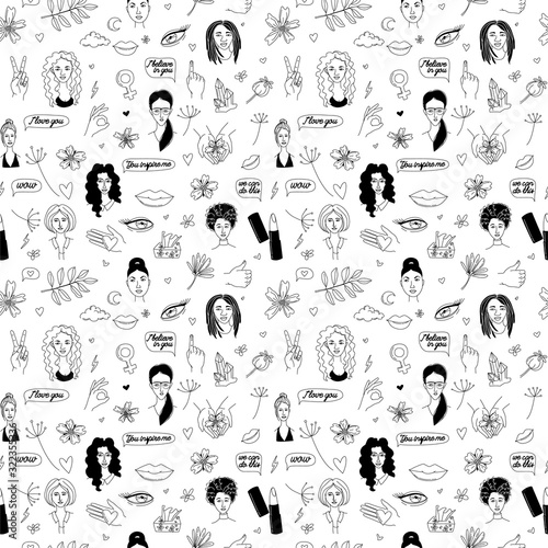 Women's International Day Girl power and support seamless pattern